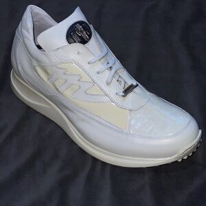 Mauri 8555 White Calf Cocco Patent Leather Sneakers 9.5M Made In Italy NIB